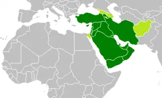 Передняя Азия (светлым тоном — территории, которые могут не включаться в её состав)