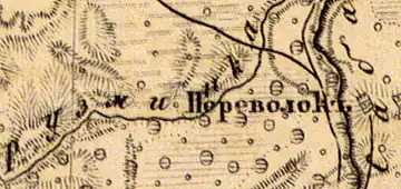 Деревня Переволок на карте 1863 года