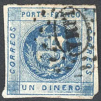 Гашение точечным (буквенным) штемпелем «Lima» («Лима»)&nbsp;(Sc #9)