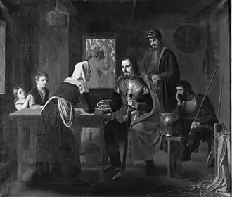 Нильс Эббесен навещает бедную женщину по пути в Раннерс на утро после смерти графа Герхарда III, 1836