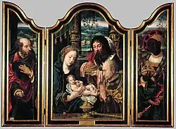 Поклонение волхвов. Триптих. 1530-е. Дерево, масло. Частное собрание
