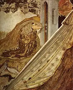 Пизанелло. Архангел Гавриил. Фрагмент росписи усыпальницы Бренцони