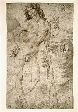 Адам. Бумага, карандаш, перо, тушь. Уффици, Флоренция