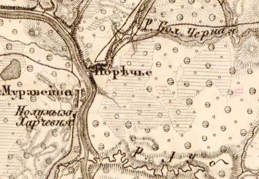 Деревня Поречье на карте 1863 года