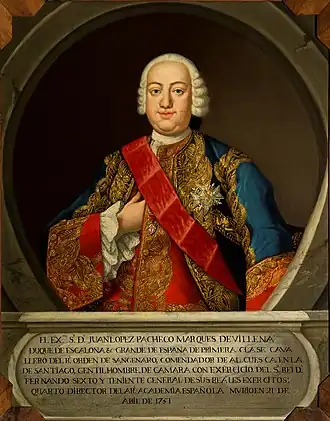 Портрет Хуана Пабло Лопеса Пачеко (1758 г.) работы Антонио де Ламаса (Королевская испанская академия, Мадрид)