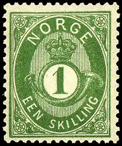 Марка Норвегии (1872) из серии «Почтовый рожок»[^]