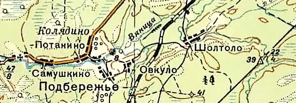 Деревня Овкуло на карте 1940 года