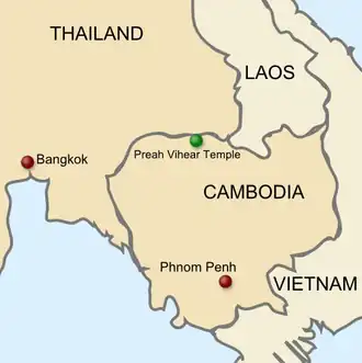 Спорный храм на карте Камбоджи