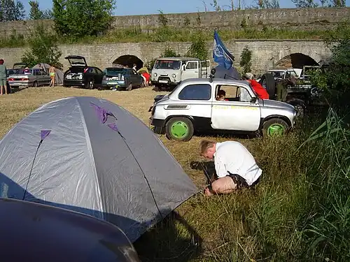 Участники ежегодного автопробега «Автовече России „Серебряное кольцо Александра Невского“» на Княжеском дворе в Ивангороде