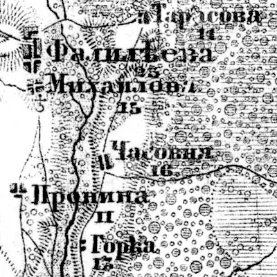 Деревня Часовня на карте 1917 года