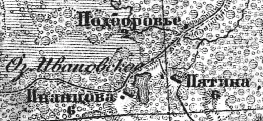 Деревня Пятино на карте 1917 года