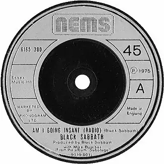Обложка сингла Black Sabbath «Am I Going Insane (Radio)» (1975)