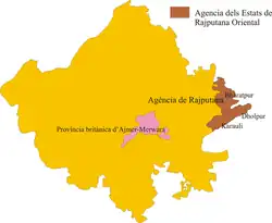 Раджпутанское агентство. Территория Бхаратпура - на коричневом фоне