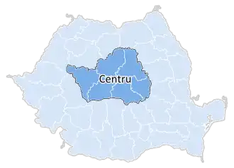 Карта Румынии с выделенным Центральным регионом развития