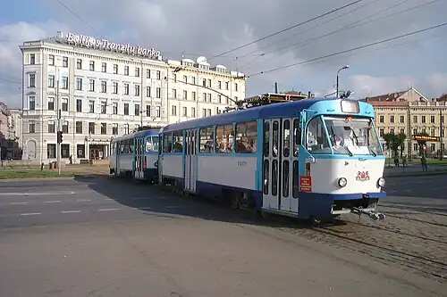 Tatra T3А в Риге со штанговым токосъёмом