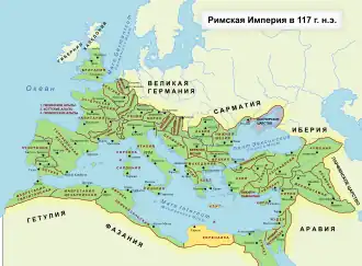 Провинция Крит и Киренаика на карте Римской империи в 117 году.