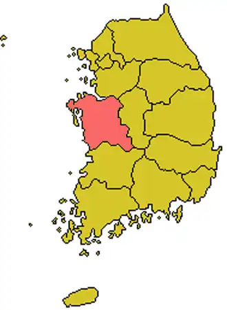 Территория епархии Тэджона на карте Южной Кореи