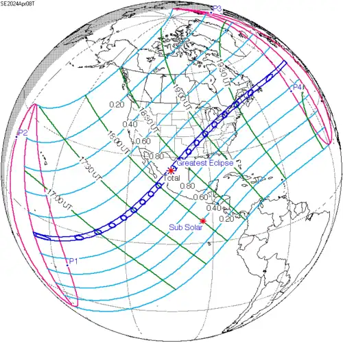 Солнечное затмение 8 апреля 2024 года