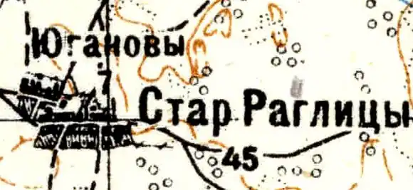 Деревня Старые Раглицы на карте 1934 года