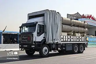 Пусковая установка Fath 360, замаскированная под тентованный грузовик