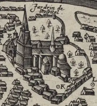 Аббатство святого Марциала на плане Лиможа (1594)