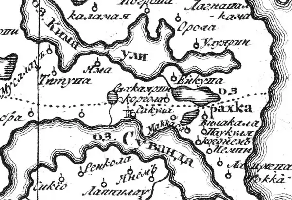 Деревня Титува на русской карте 1745 года