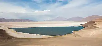 Вид на озеро Лаго-Верде и солончак Каркоте с юго-западной стороны 9 февраля 2016 года.