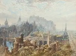 Сэмюэл Бау[англ.] Сэмюел Бау, «Вид на Эдинбург с вершины Колтон-Хилл». Акварель, середина XIX&nbsp;века