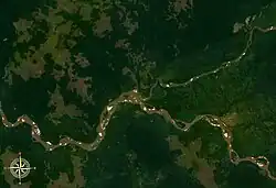 Космическая съёмка места впадения Санкуру в Касаи.