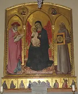 Сано ди Пьетро. Мадонна с Младенцем, святыми Иеронимом и Бернардино. Вт. пол. XV в.