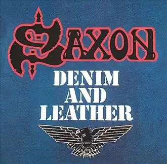 Обложка альбома Saxon «Denim and Leather» (1981)