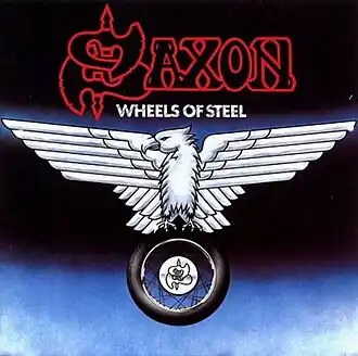 Обложка альбома Saxon «Wheels of Steel» (1980)