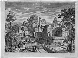 Замок в парке. Офорт Й. Саделера по рисунку Х. Бола