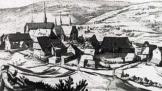 Общий вид аббатства ок. 1560 г.