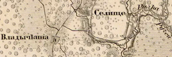Деревня Владычкино на карте 1863 года