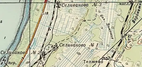 Посёлок Селиваново на карте 1940 года