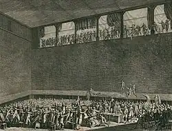 Клятва в зале для игры в мяч в Версале 20 июня 1789 года. 1802. Офорт П.-Г. Берто по рисунку Ж.-Л. Приёра