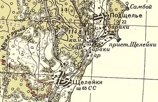 Деревня Щелейки на карте 1943 года