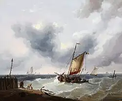 Лодки в бурном море вблизи побережья (1835)