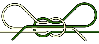 Двойной рифовый узел, Фаловый, петельный, бантовой.Крепёжный У., тесно связан с рифовым. Обычно используется для вязки бантика и лент. Важная практическая особенность в том, что может быть легко развязан, если потянуть за концы.