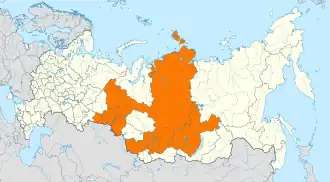 Регионы России, на территории которых возникли пожары, выделены ярко-оранжевым цветом