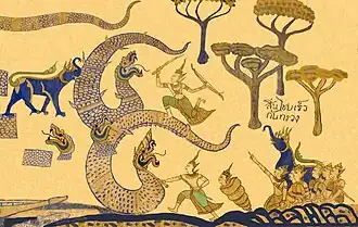 Синсай и Сихо сражаются с Гигантским Змеем. Фреска в Ват Сануань Вари.