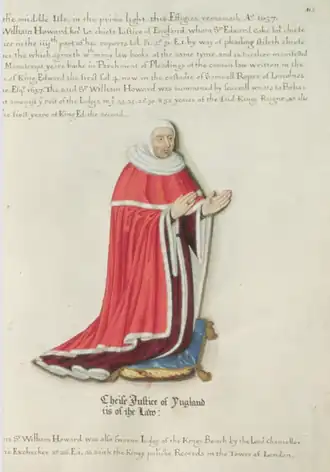 Сэр Уильям Говард в судейской мантии. Рисунок 1637 года, сделанный Генри Лилли. Собрание герцогов Норфолков в замке Арундел