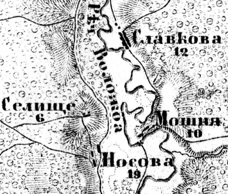 Деревня Селище на карте 1913 года