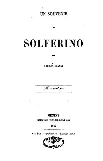 Обложка оригинального издания Воспоминание о битве при Сольферино (1862).