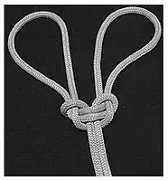 Испанский булинь:190, Боцманский узел, Испанский беседочный, Spanish bowline, double forked Loop.Двойная петля, предположительно морской и самый старый. Используется для спуска людей с высоты.