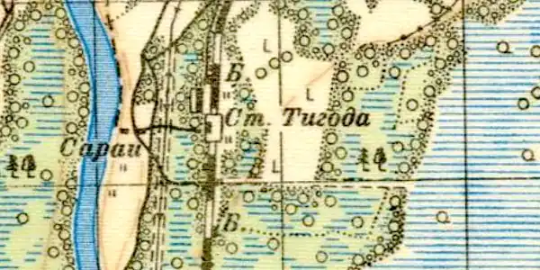 Станция Тигода на карте 1937 года