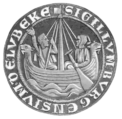 Печать города Любека. 1280 год. Историкам известна другая, более ранняя печать — 1226 года