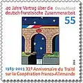 Немецкая почтовая марка (дизайн Томи Унгерера), совместный выпуск с Францией, в честь 40-летия подписания договора о франко-германском сотрудничестве