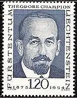 Марка Лихтенштейна с портретом Т. Шампиона (из серии «Пионеры филателии» (1969))